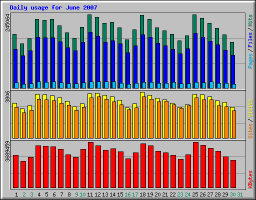 Daily usage for June 2007