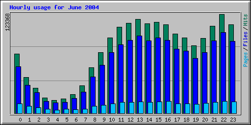 Hourly usage for June 2004