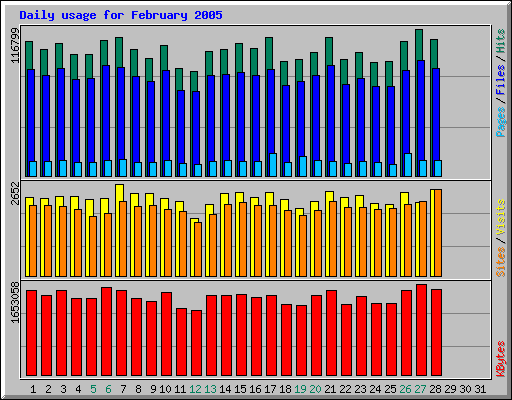 Daily usage for February 2005