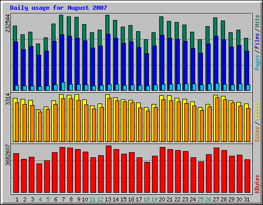 Daily usage for August 2007