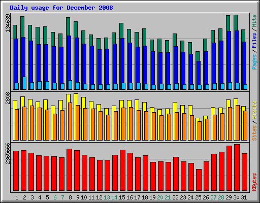 Daily usage for December 2008