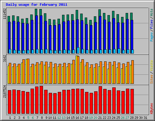 Daily usage for February 2011
